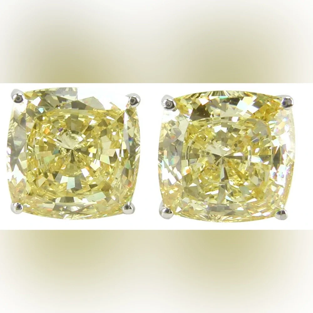 7.5ct Cushion Canary Studs - Picture 3 of 13